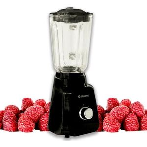 Blender met glas 1,5 l met 2 snelheden en pulsblenderfunctie met roestvrijstalen lemmet en antislipvoeten, 400 W, zwart