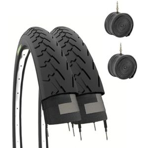 Ecovelò 2 DEKSELS ZWART 700x35C (37-622) +LUCHTKAMERS Stad Fiets Trekking 700 X 35 28 1 5/8 3/8