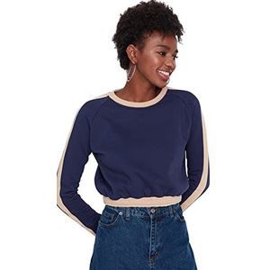 Trendyol Effen sweatshirt met ronde hals voor dames, marineblauw, XS, Navy Blauw