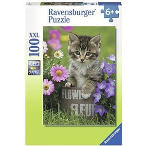 Ravensburger - Kinderpuzzel - Puzzel 100 stukjes XXL - Kitten tussen de bloemen - Vanaf 6 jaar - Hoogwaardige puzzel - Dik en duurzaam karton - Dieren - 10847