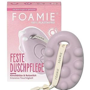 Foamie Solide douchegel met kersenbloesem en rijstmelk, rijke doucheverzorging, droge huid met massage-effect, 100% veganistisch, plasticvrij, siliconenvrij 80g.