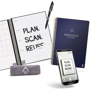 Rocketbook Fusion - uitwisbaar notitieboek, digitaal notitieblok, planner met To Do List, spiraalvormig notitieboek A5, zwart, notitieboek met 7 paginastijlen, inclusief Pilot Frixion-pen