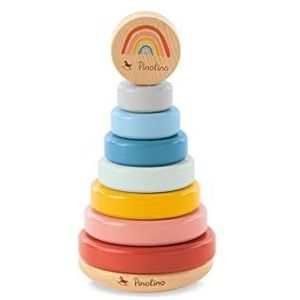 PINOLINO Ruby regenboogstapeltoren, klassieke motoriek van hout, kleurrijk stapelspel in regenboogkleuren, voor kinderen vanaf 12 maanden