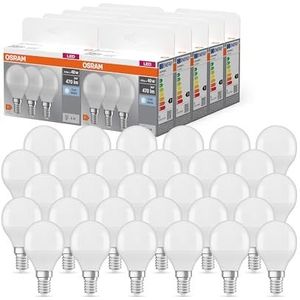 OSRAM LED BASE Classic P40 LED gloeilampen glas gesatineerd voor E14 fitting, kaarsvorm, koud wit (4000 K), 470 lumen, vervangt 40 watt, 30 stuks
