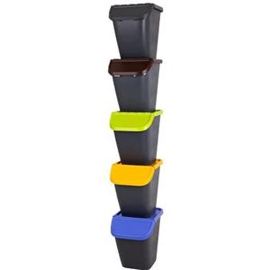 BranQ - Home essential - Een set van 5 PELIKAN vuilnisbakken voor afvalscheiding: kunststof, glas, papier, gemengd, organisch afval, universeel, antraciet 29,5 x 39 x 36 cm (l x b x h)