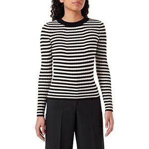 Vero Moda Vmkiki Ls O-Neck Rib Blouse GA Noos Sweater Dames, Zwart / gestreept: Berk, M, Zwart / strepen: berkenhout