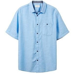 TOM TAILOR 1036213 overhemd met korte mouwen en borstzak voor heren (1 stuk), 31770 - Blauwe visgraatstructuur
