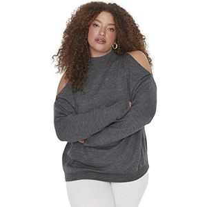 Trendyol Pull droit à manches longues pour femme, anthrazit, 5XL grande taille