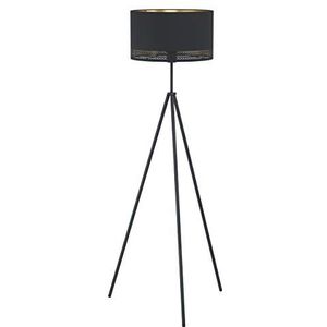 EGLO Esteperra Staande lamp, 1-lichts, vintage, retro, staande lamp van staal en textiel, woonkamerlamp in zwart, goud, lamp met voetschakelaar, E27-fitting
