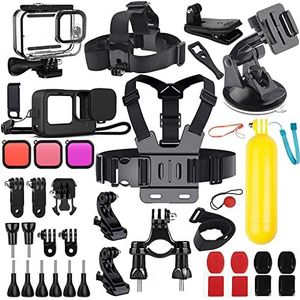 52 IN 1 Accessoireset voor GoPro Hero 11/10/9 Black/GoPro Hero 10/GoPro Hero 9 Waterdichte Behuizing+Duikfilters+Siliconen Beschermende Behuizing+Riem Veiligheid + Zuignap / Fietsmontuur + Drijvende