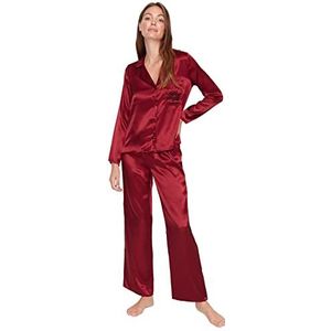 Trendyol Ensemble de pyjama tissé uni avec poche centrale pour femme, bordeaux, 62