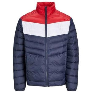 Jack & Jones Jjesprint Puffer Collar bufferjas voor heren (1 stuk), Marineblauwe blazer/detail: wit/True Red Blocking