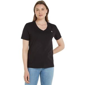 Calvin Klein Jeans Embro Ck Logo V-hals T-shirt Gebreide tops S/S Dames, Zwart