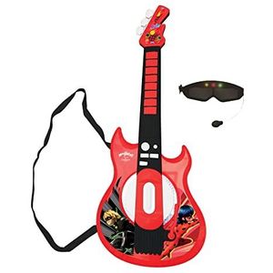 Lexibook Miraculous Elektronische gitaar met microfoon, bril met microfoon, melodieën, 2 spelmodi, stekker voor MP3, zwart/rood, K260MI