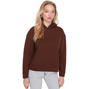 Trendyol Sweatshirt met capuchon, effen, standaard, trainingspak voor dames, 1 stuk, Bruin