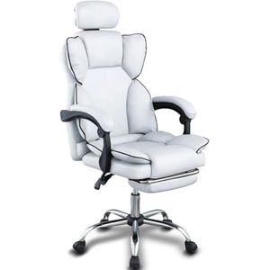 BAKAJI Ergonomische bureaustoel met 360° draaibare wielen, bureaugamingstoel met gevoerde zitting met hoge dichtheid, verstelbare rugleuning en gasverstelbaar tillen (wit)