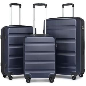 Kono Set van 3 lichte ABS-koffers met TSA-slot en 4 zwenkwielen, Navy Blauw, Lichte koffer van hard ABS