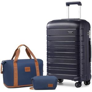 Kono Set van 4 handkoffers met beautytas, bestaande uit 1 reistas en 1 toilettas van licht polypropyleen, 55 x 40 x 20 cm, Navy Blauw, 2K2091L NY 24+2EA2212 NY/BN