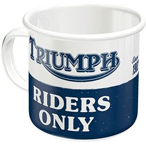 Nostalgic-Art Triumph Riders Only Retro geëmailleerde mok, cadeau-idee voor fans van motoraccessoires, camping, vintage design, 360 ml