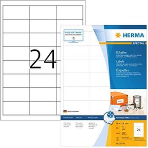 HERMA 10779 Universele etiketten voor inkjetprinters DIN A4 (66 x 33,8 mm, 80 vellen, papier, mat) zelfklevend, bedrukbaar, permanent hechtende stickers, 1.920 zelfklevende etiketten, wit