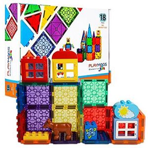 Playmags Magnetische tegels, magnetische bouwstenen, speelblokken exclusieve magneetblokken, ontwikkeling van vaardigheden, 3 jaar en ouder (grote aanstekers)