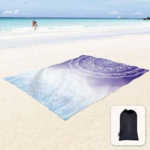 Sunlit Zijdezachte stranddeken, 215,9 x 182,9 cm, zandmat met hoekzakken en nettas voor strandfeest, reizen, kamperen en muziekfestival in de open lucht, motief