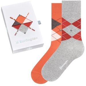 Burlington Heren Basic Gift Box sokken ademend katoen dun versterkt extra zacht duurzaam fancy argyle patroon eenheidsmaat cadeau-idee set van 2 paar, Veelkleurig (Grijs Rood 0600)