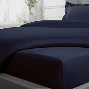 Sleepdown Hoeslaken, 100% katoen-satijn, zacht en comfortabel, 40 cm diep, draaddichtheid 300, marineblauw, kingsize bed