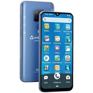Ordissimo - Smartphone LeNumero2 Mini ideaal voor senior – eenvoudige mobiele telefoon – basic interface – 5,5 inch touchscreen, grote tekens, sms, MMS, e-mails, foto's, video's – blauw