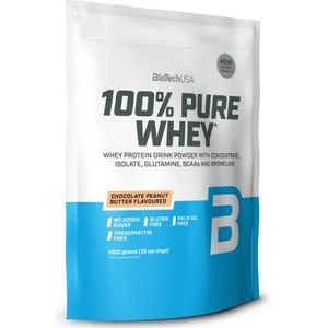 BioTechUSA 100% Pure Whey Wei-eiwit en bromelaïnecomplex, met aminozuren, zonder toegevoegde suikers, zonder toegevoegde palmolie, 1 kg, chocolade-pindaboter