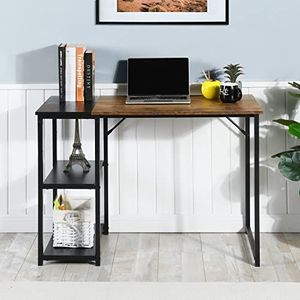 FurnitureR Computerbureau, studentenbureau, L-100 cm met planken, ruimtebesparend, voor kalf thuis, metaal, eenvoudig, zwart en bruin