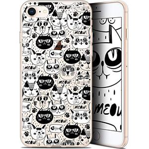 CASEINK Beschermhoes voor Apple iPhone 7/8 (4,7 inch), Gel, HD, zacht, schokbestendig, bedrukt in Frankrijk, zwarte kat, wit
