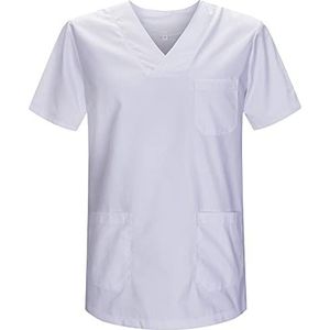 MISEMIYA - Unisex werkkleding met kraag en korte mouwen, ziekenhuisuniform, dierenartsreiniging, hotelsanitatie, Ref. 817 – XL, wit, XL, wit, Wit.