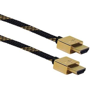 Schwaiger GmbH - HDMSL25 531 - High Speed HDMI-kabel met Ethernet / 2,5 m / zwart / goud / HDMI-stekker > HDMI / Ultra HD, 4K, 3D, 18 Gbps / Slimline