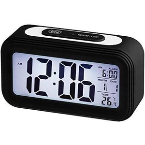 Trevi SLD 3068 S Digitale thermometer klok met wekker, groot lcd-display, kalender, automatische lichtsensor, snooze-functie, zwart