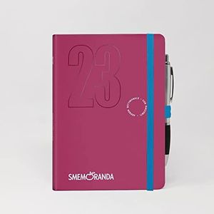 Smemoranda - Weekkalender 12 maanden, januari – december 2023 – softcover, geruite bladeren – groot formaat 12,9 x 18,7 cm – inclusief pen – kleur cyclamen roze