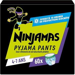 Pampers Ninjamas luierbroekjes voor bedplassen, maat 4 tot 7 jaar (17-30 kg), 60 absorberend wegwerpondergoed, jongens, bescherming tegen lekken de hele nacht
