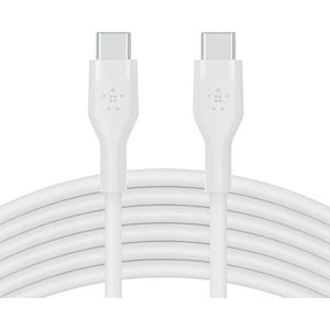 Belkin BoostCharge Flex USB-C naar USB-C kabel siliconen USB-IF gecertificeerd, Power Delivery, USB C-kabel voor iPhone 15, MacBook, iPad Pro, Samsung Galaxy S23, Google Pixel enz., 3 m, wit