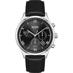 BOSS Heren quartz chronograaf horloge met zwarte leren band - 1513888, zwart., Riem