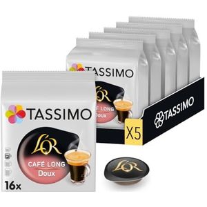Tassimo, 80 koffiepads Long L'OR, compatibel met Tassimo machines, subtil en zacht, 5 verpakkingen met elk 16 pads