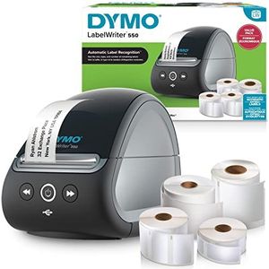 DYMO LabelWriter 550 Labelprinter Bundle | Labelmaker met direct thermisch printen | Automatische labelherkenning | Drukt adreslabels, verzendlabels, barcodelabels af en meer | Tweepolige EU-stekker