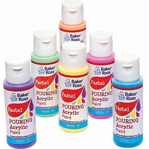Baker Ross FC334 Set van 6 potten acrylverf pastel voor kinderen, verschillende kleuren