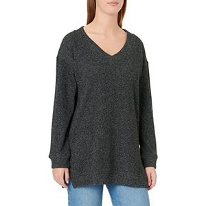 TOM TAILOR Denim Dames sweatshirt lange stijl met geribbelde structuur, 10522 - Shale Grey Melange