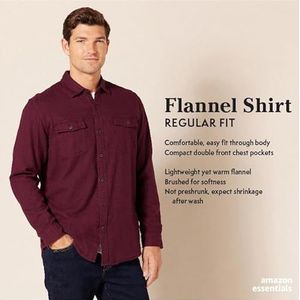 Amazon Essentials Flanellen overhemd met lange mouwen en twee zakken voor heren, normale pasvorm, Schotse stof, zwart, bordeauxrood, maat XL