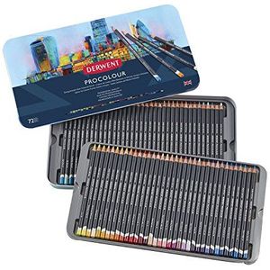 Derwent Procolour 2302508 Set van 72 kleurpotloden, rond, 4 mm, gladde textuur, voor tekenen en kleuren, professionele kwaliteit