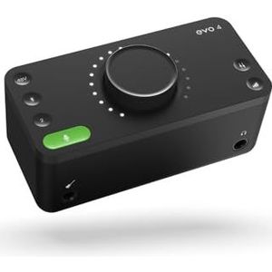 Audient EVO4, EVO 4 USB-audio-interface geluidskaart voor muziekproductie (2 in / 2 uit USB-audio-interface, 48 volt fantoomvoeding, 2 microfoonvoorversterkers, etc.), zwart