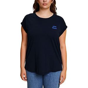 ESPRIT T-shirt Curvy Mini imprimé 100% coton, bleu marine, 46