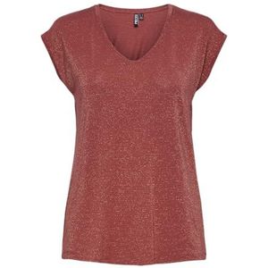 Pieces Pcbillo Tee_Lurex Stripes T-shirt voor dames, mineraal rood/detail: lurex goud
