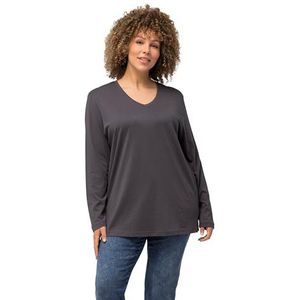 Ulla Popken T-shirt, V-hals, casual, langarm tuniek voor dames, Grafiet grijs