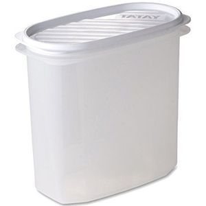 TATAY Voedselcontainer, luchtdicht, 2 L inhoud, flexibel drukdeksel, BPA-vrij, magnetron- en vaatwasmachinebestendig, wit. Afmetingen: 18,4 x 9,7 x 17,8 cm